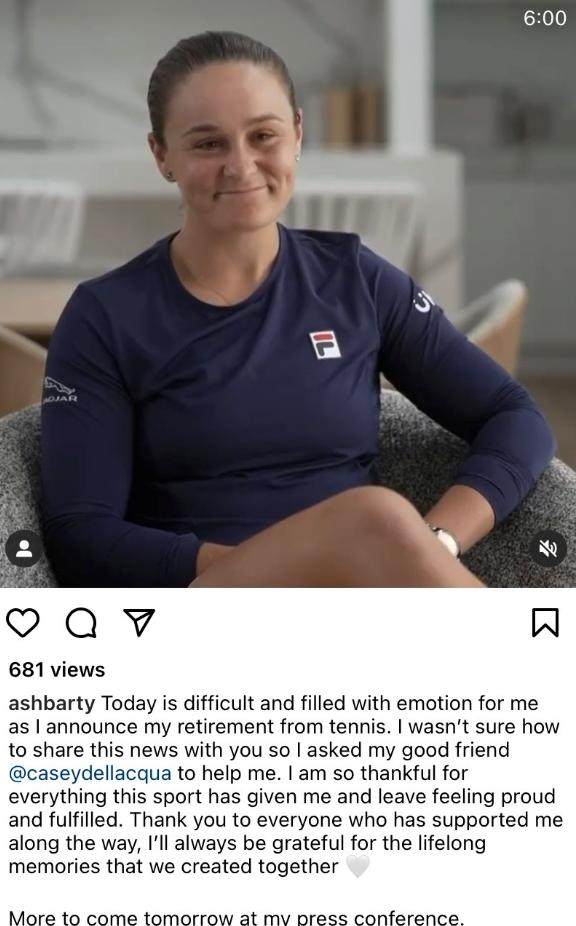 开云体育-张奔斗：25岁的女网世界第一巴蒂退役了，这很巴蒂